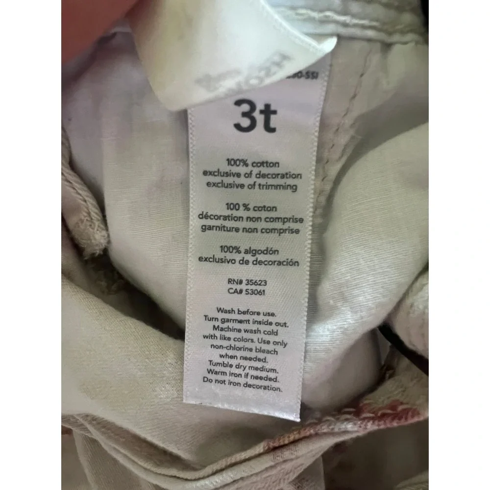 OshKosh B'gosh Corduroy Overalls Toddler 3T Cream Floral Print Cotton Bibs